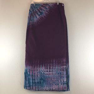 Tie dye wrap skirt purple blue maxi